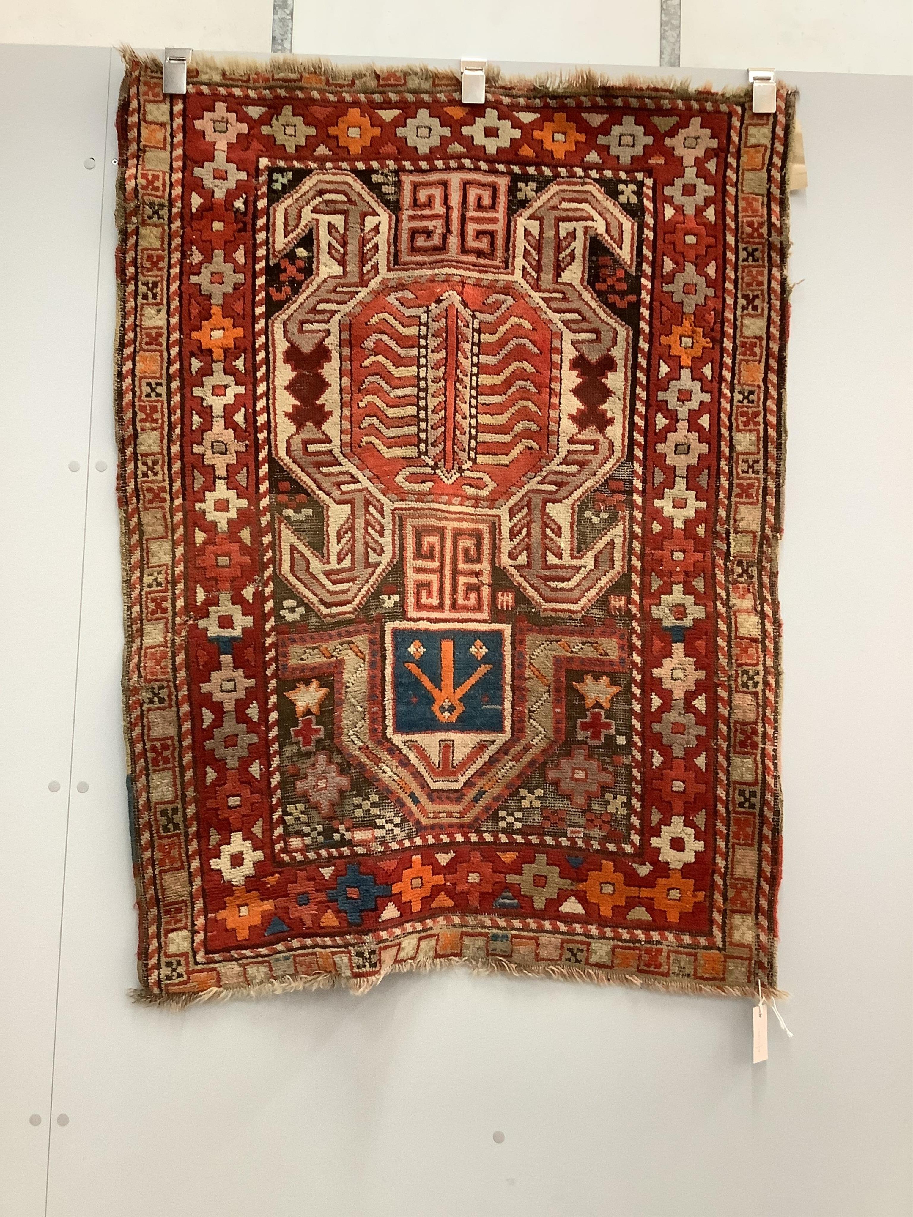 An antique Lenkoran prayer rug, 122 x 93cm. Condition - fair